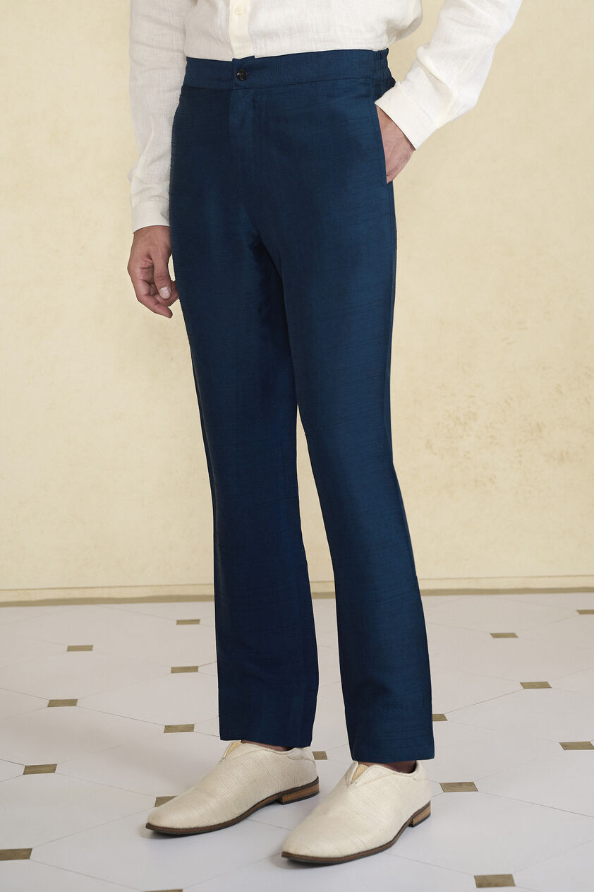 Indigo Silk Trousers, Indigo, image 2